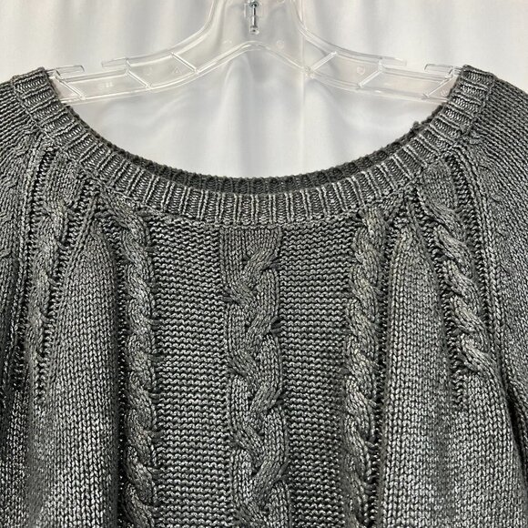 Ella Moss Womens Gray Glitter Cable Knitted Long Sleeve Pullover Sweater Size S - Picture 4 of 11